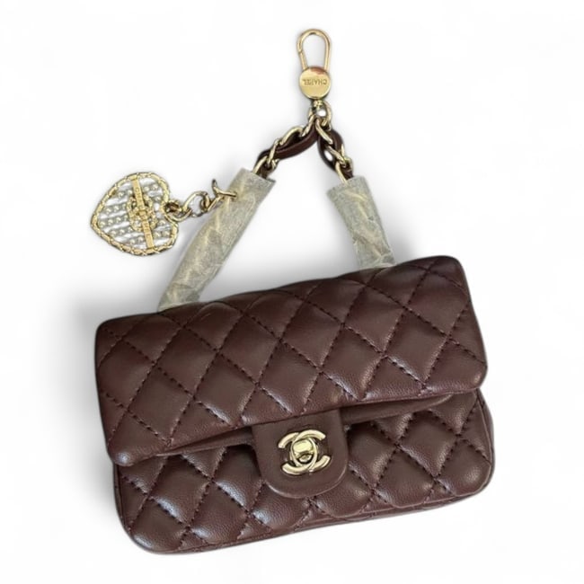 CHANEL Brown Classic Mini Beaute Bag Coin Purse W/ Hook & Original Box (1 of 8)