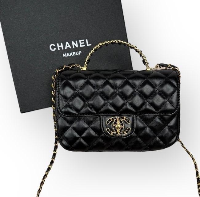 CHANEL Rhinestone Handle Quilted Mini Strass Top Flap Beaute Bag & Original Box (1 of 8)