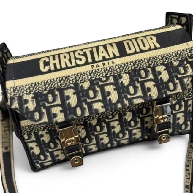 Christian DIOR Small Diorcamp Oblique Embroidery Messenger Beaute Bag & Original Box: • Christian DIOR • Diorcamp • Messenger Bag • Gold Tone Hardware • Removable Strap Included • Adjustable Strap • Signature Oblique Embroidery • Dior Paris Signa
