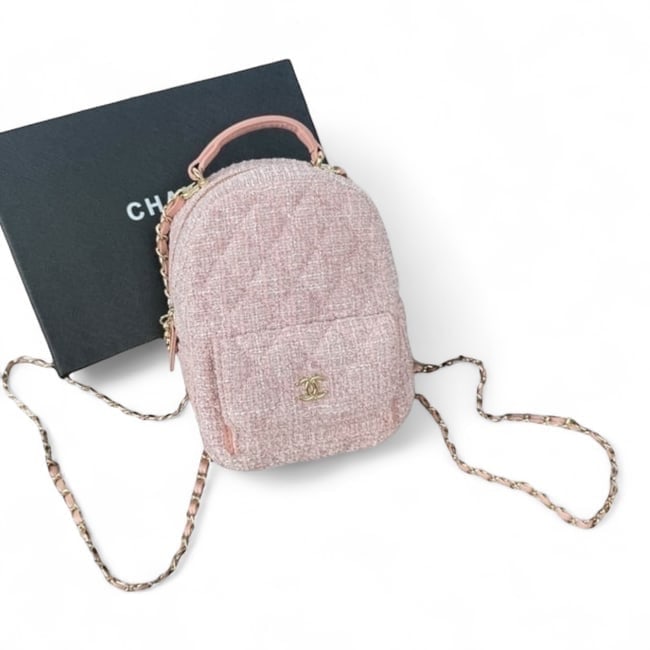 CHANEL Pink Tweed 2Way Carry Beaute Mini Backpack & Original Box (1 of 8)