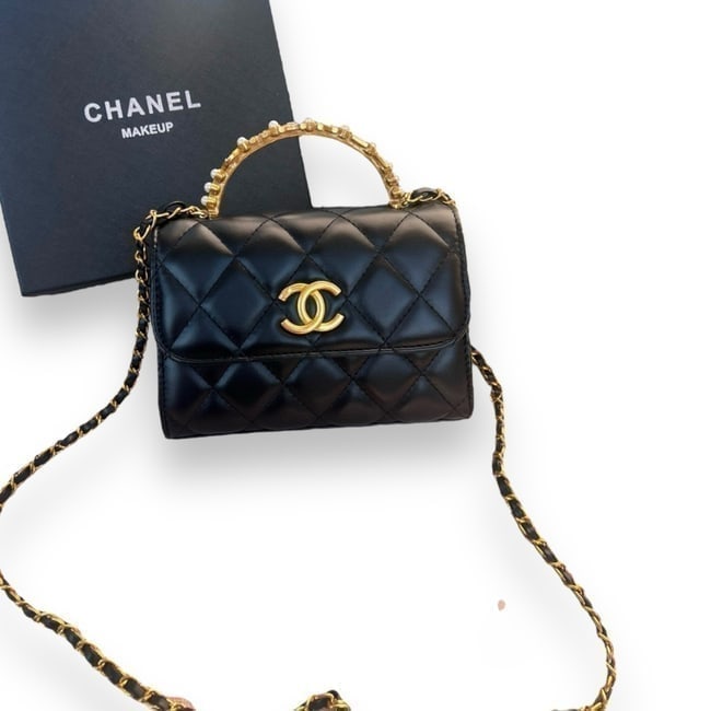 CHANEL Quilted Black Pearl Top Handle CF Beaute Bag & Original Box (1 of 9)