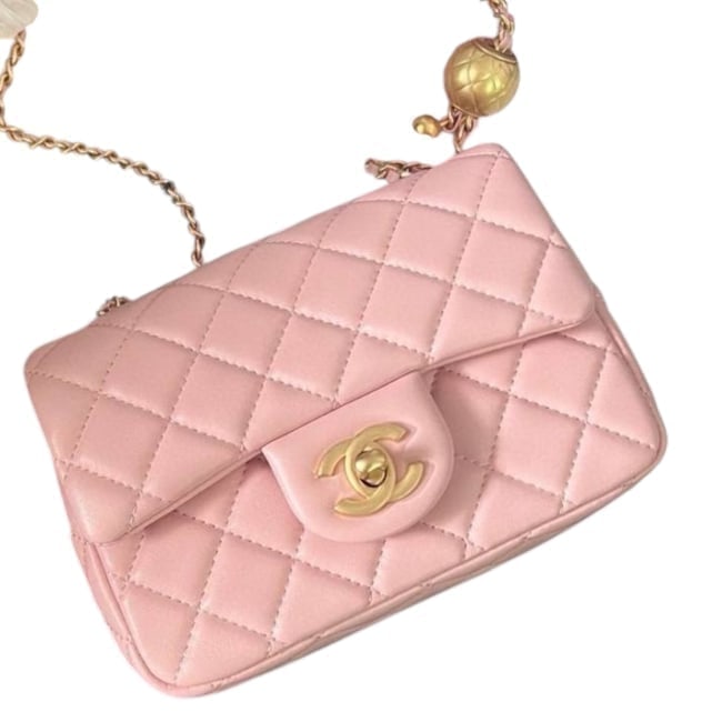 CHANEL Pink/Gold Quilted Mini Pearl Crush Flap Beaute Bag & Original Box (1 of 5)