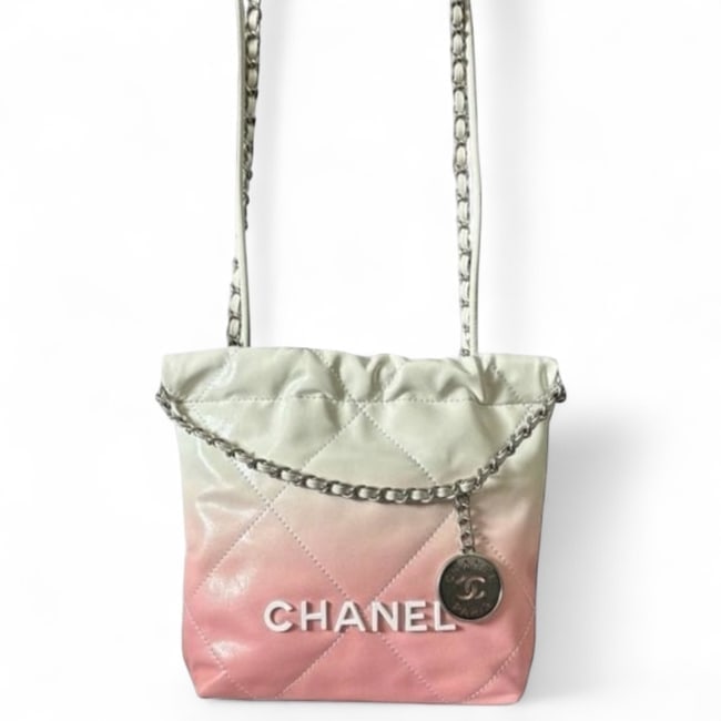 CHANEL White/Pink Gradient 23S Quilted Mini Bucket Beaute Bag & Original Box (1 of 8)