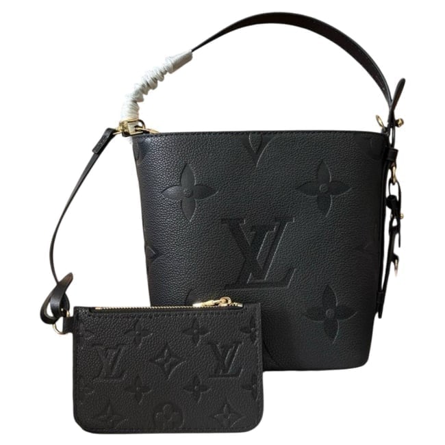 Louis Vuitton Black Monogram Top Handle Bucket Beaute Bag & Original Box: • Louis Vuitton • Black • Monogram Pattern • Bucket Bag • Top Handle Carry • Gold Tone Hardware • Lock & Key Included • Pouch Included • Hook & Loop Closur