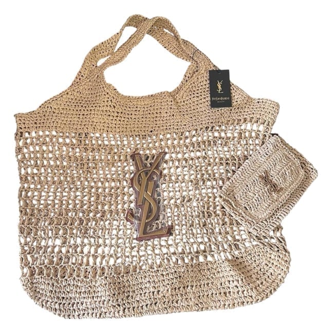 YSL (Saint Laurent) XL Woven Raffia Front Logo Beaute Bag & Original Gift Bag (1 of 9)