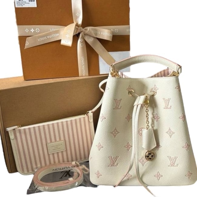 Louis Vuitton White/Strawberry Monogram Noe' BB Beaute Shoulder Bag & Original Gift Bag (1 of 9)