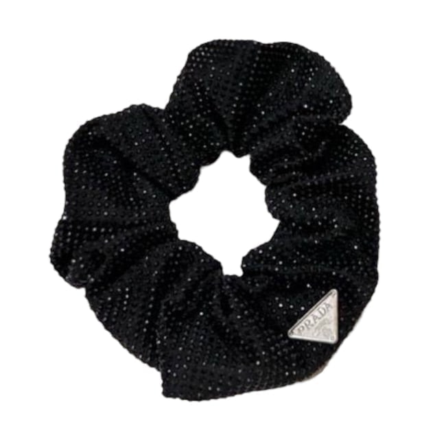 Prada Black/Black Crystal Covered Beaute Scrunchy: • Prada • Scrunchy • Black • Black Crystal Covered • Top Logo • Makeup/Diffusion Line: Please note that gwp/beaute items are not sold in boutique stores & some item's do