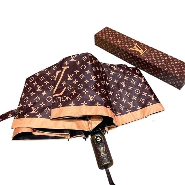 Louis Vuitton Brown Mono Auto Fold Umbrella, Storage Sleeve, & Original Box: • Louis Vuitton • Type: Umbrella • Packaging: Storage Sleeve Included • Original Box: Original Box Included • Feature: Nano-Tech Auto-Fold • Pattern: Brown Monogram Patte