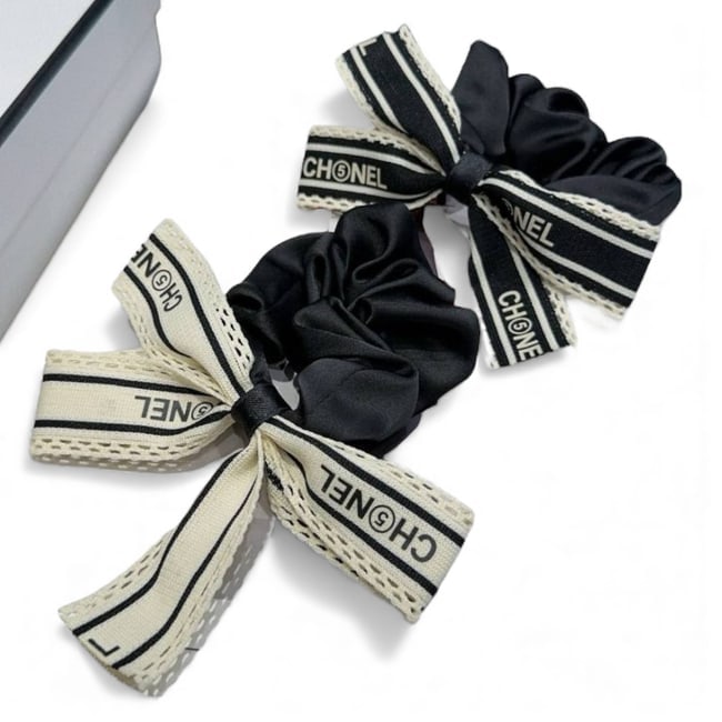 CHANEL Black Or White Ribbon Detail Hair Scrunchy & Gift Bag: • CHANEL • Lg Hair Scrunchy • Available Colors: Black OR White • We Will Contact The Winning Bidder After The Auction Ends To Get Their Color Choice • Ribbon Detail • Fro