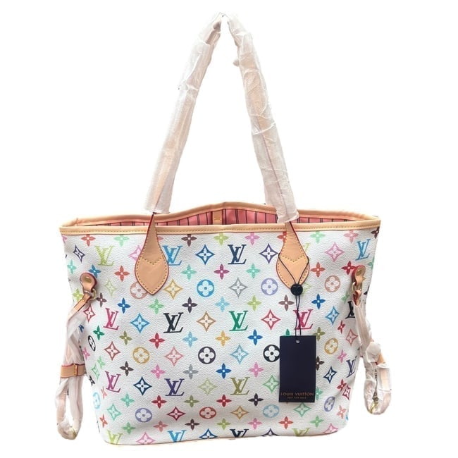 Louis Vuitton White Multicolor Monogram/Pink Neverfull MM Beaute Bag & Original Gift Bag: • Louis Vuitton • Neverfull MM • White Multicolor • Interior: Pink • Double Handles • Interior Zip Pocket • Matching Removable Pouch Included • Monogram Pattern