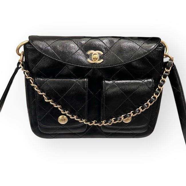 CHANEL Black Quilted Hobo Messenger Beaute Bag & Original Box: • CHANEL • Black • Quilted Pattern • Gold Tone Hardware • Hobo/Messenger Bag • Signature Front CC Twist Lock Closure • Interior Zip Pocket • Shoulder Carry &bul