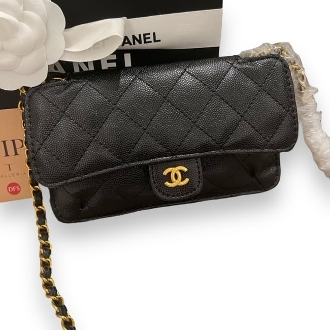 CHANEL CC Logo Patch Pattern Foldable Tote W/ Chain Beaute Bag: • CHANEL • CC Logo Patch Pattern • Foldable Tote W/ Chain • Print Designed By Virginie Viard • Quilted Caviar Pattern • Interlocking CC Logo • Gold Tone Hardware &bu