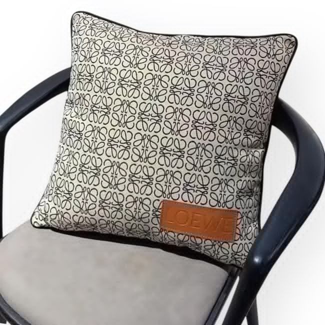 Loewe Grey/Black 18" Custom Square Throw Pillow: • Custom Loewe Throw Pillow • Grey • Black Trim • Shape: Square • Tan Logo Pattern • 18" x 18" (in) • Front Logo • Notice: The Thick White Paper Wrapped Around