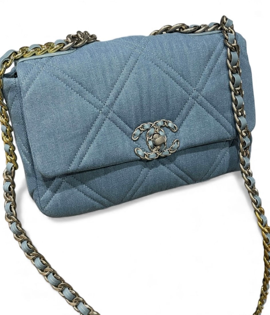 CHANEL Quilted Denim 19 Intertwined CC Beaute Bag & Original Box (1 of 9)