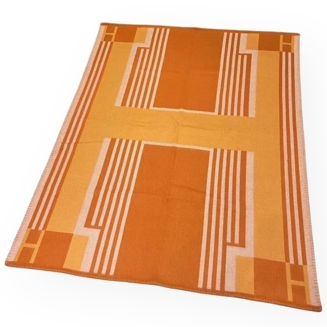 Hermes Orange & White Ithaque H Logo Wool Blanket (1 of 6)
