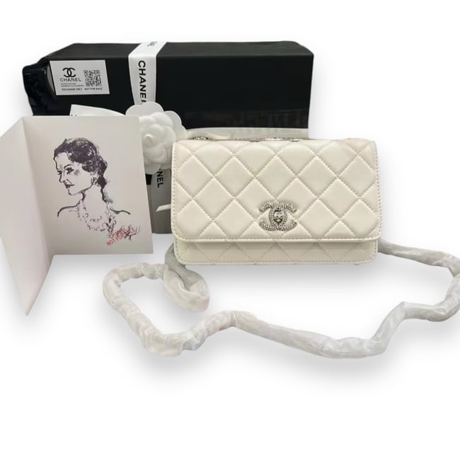 CHANEL White/Red Rhinestone Accented Wallet On Chain Beaute Bag & Original Box (1 of 9)