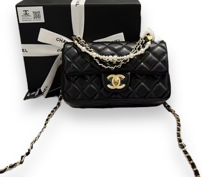 CHANEL Black Quilted Gold/Pearl Accent CF Beaute Bag & Original Box (1 of 8)