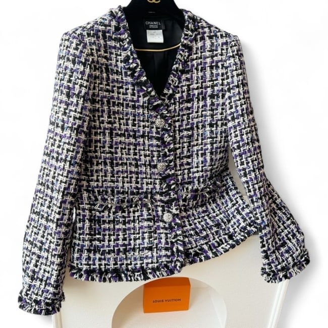 CHANEL Bright Violet & Blue/Tweed Button Up U.L Long Sleeve Jacket (1 of 13)