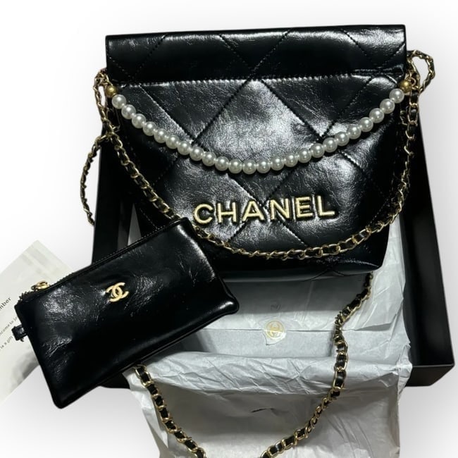 CHANEL Black Quilted Bucket Beaute Bag w/ Pearls & Original Box (1 of 6)