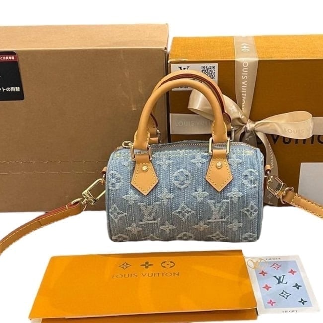 Louis Vuitton Denim Monogram Nano Speedy Beaute Bag & Original Box (1 of 9)