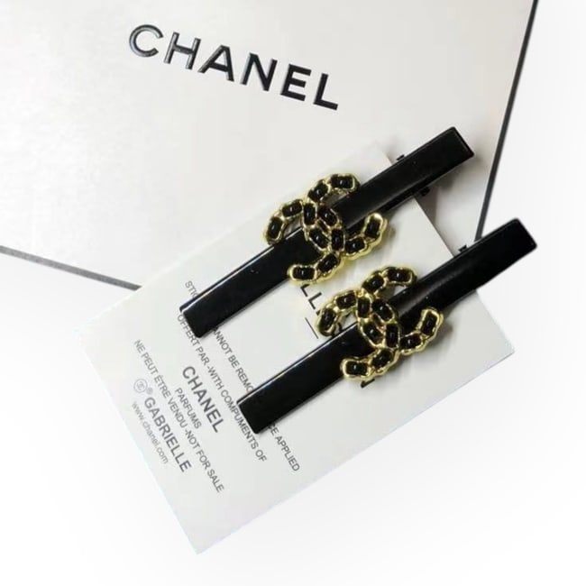 CHANEL 2Pc Black/Gold Intertwined CC Hair Clips & Gift Bag (1 of 3)