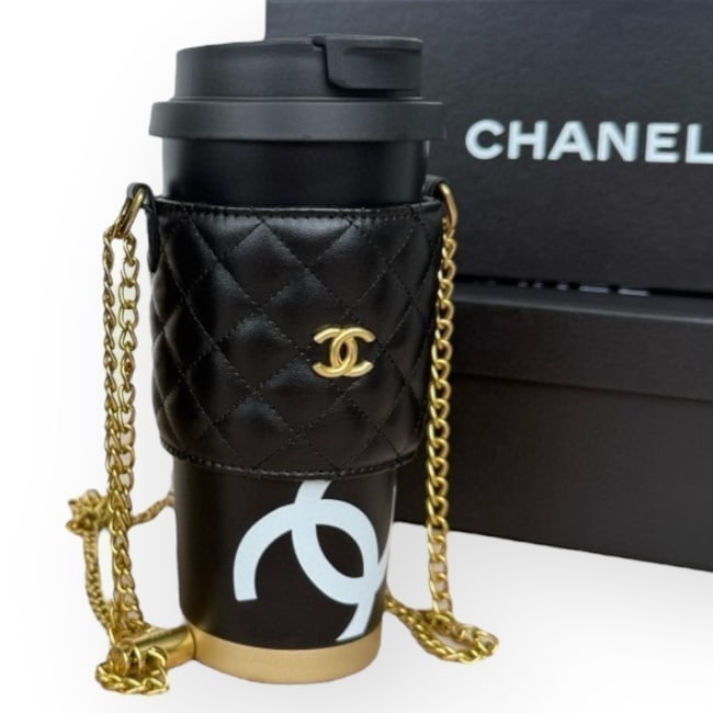CHANEL Black CC Thermos, Cup Sleeve, & Original Box (1 of 4)
