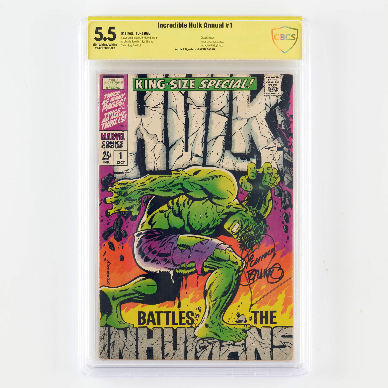Marvel Comics Incredible Hulk Annual #1 CBCS 5.5 Signed Jim Steranko (1 of 2)