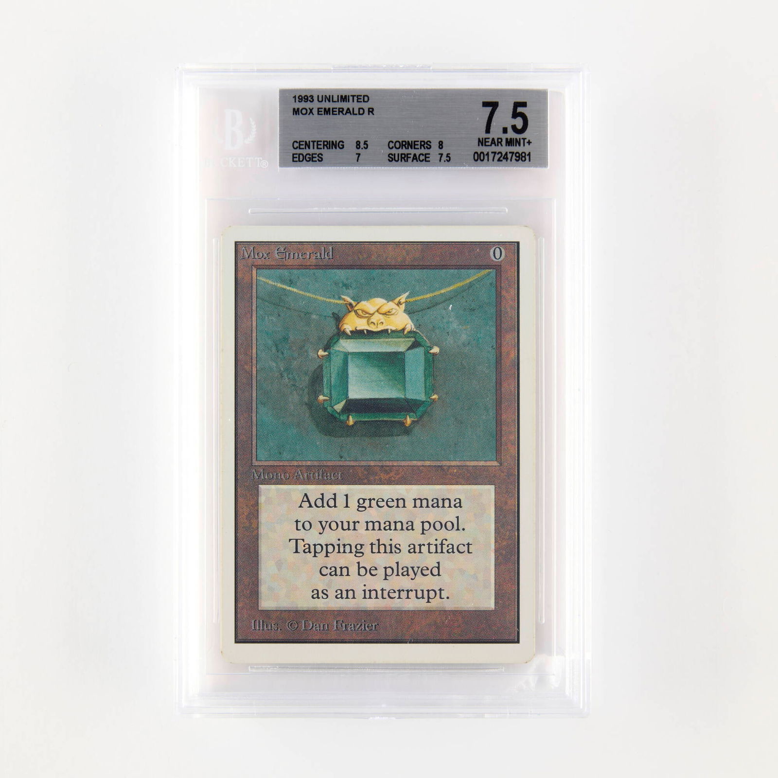 1993 Magic: The Gathering Unlimited Mox Emerald Trading Card BGS 7.5 (1 of 2)