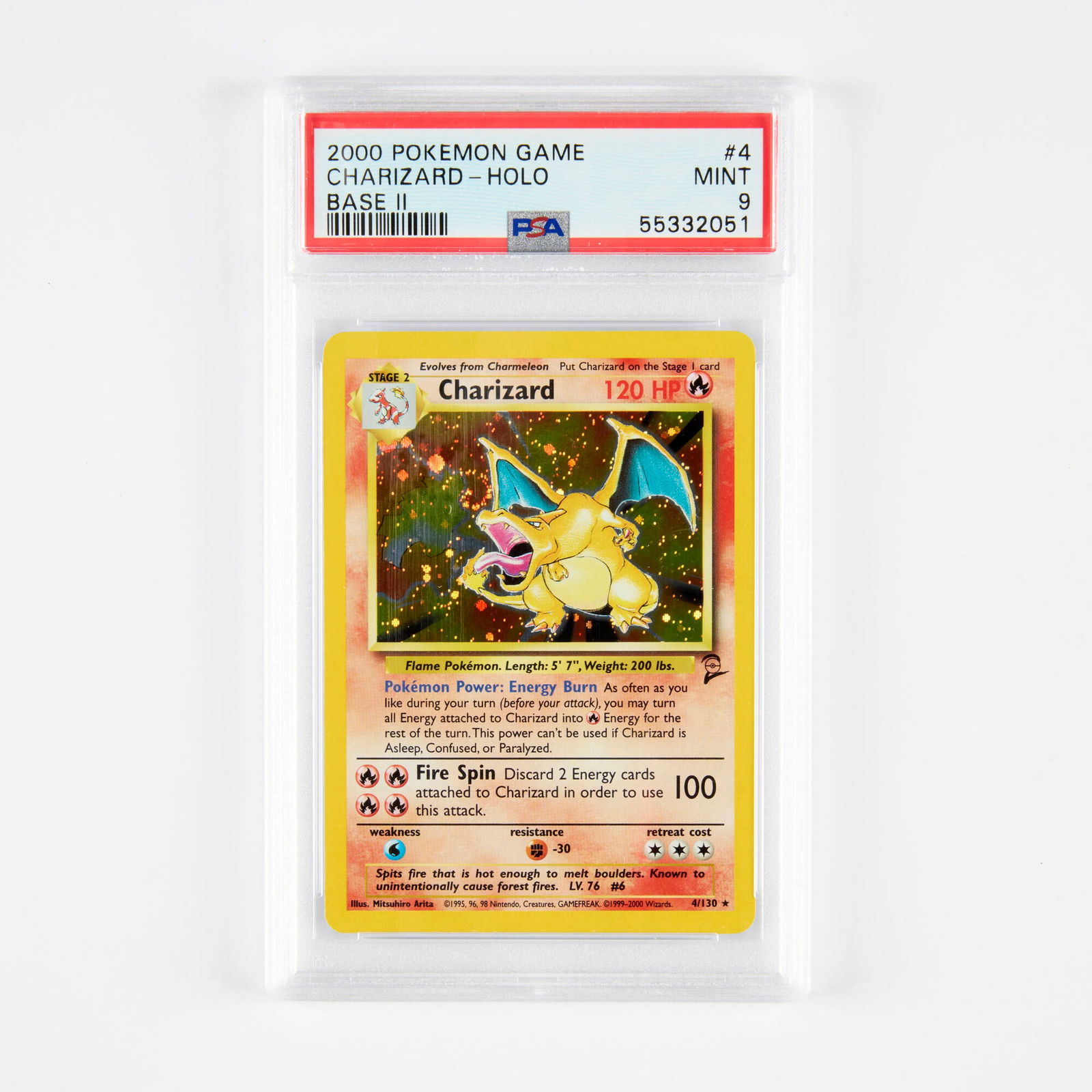 2000 Pokemon Base II #4 Charizard Holo Trading Card PSA 9 (1 of 2)