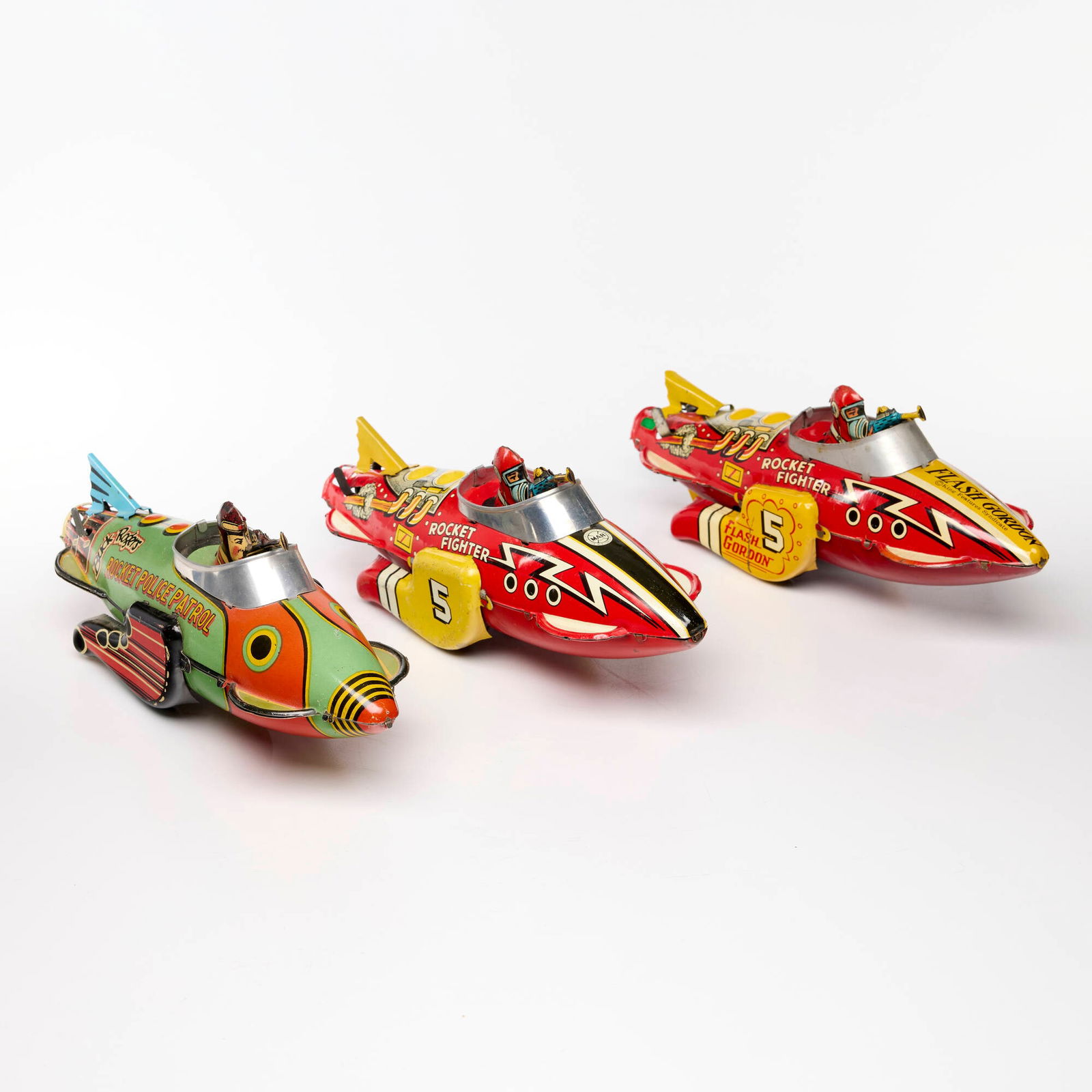 Three Marx Toys Tin Wind-Up Buck Rogers & Flash Gordon Sparkling Rocket Fighter Ship (1 of 2)