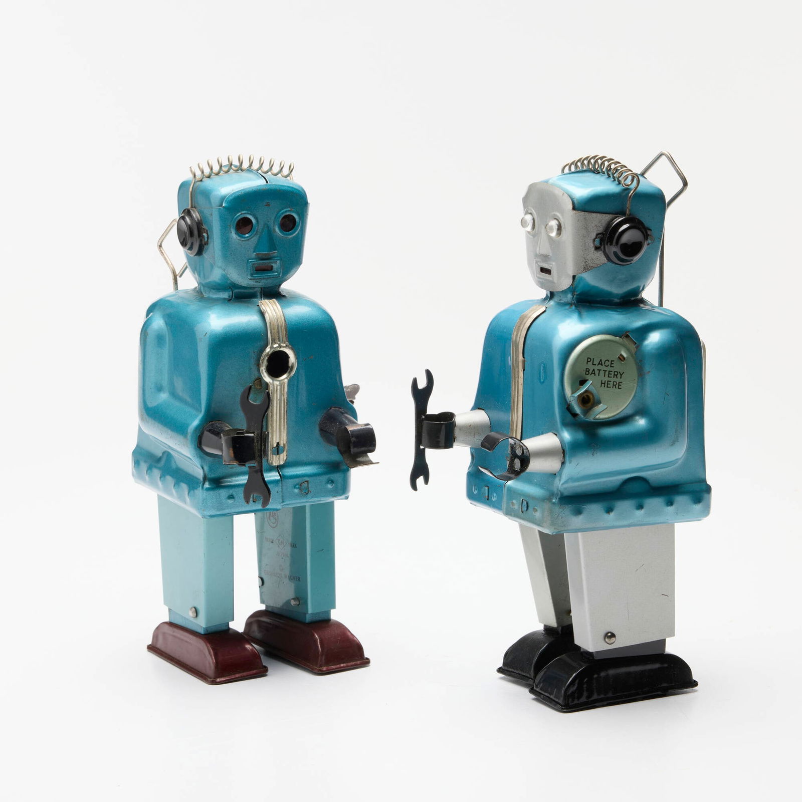 Two T.N Nomura Tin Wind-Up & Battery-Operated Zoomer Robots (1 of 2)