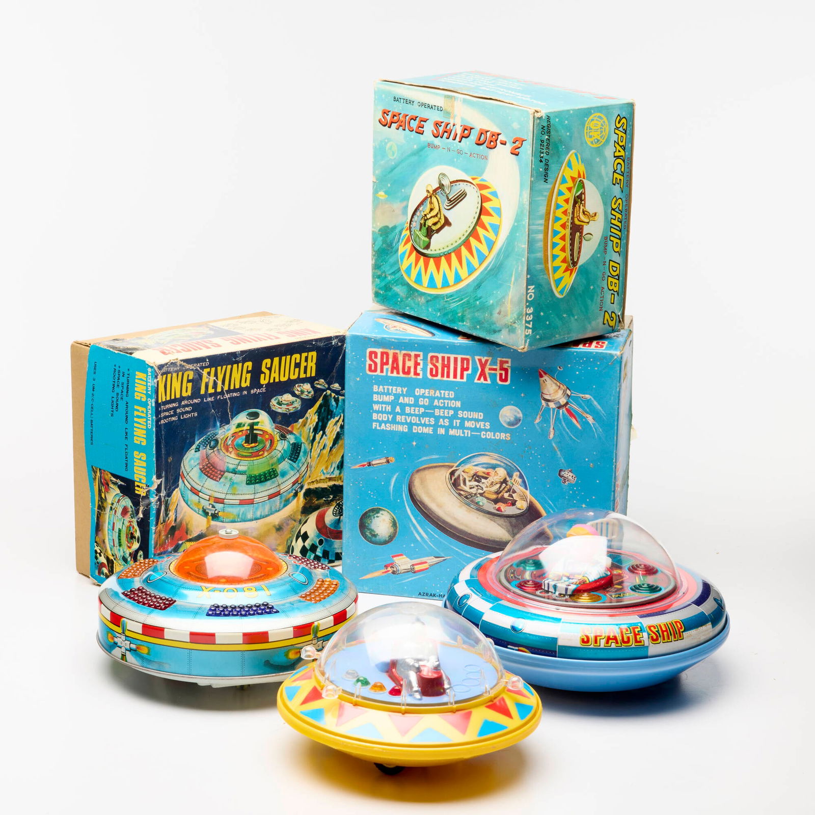 Three Vintage Battery-Operated Space Ship Saucer Group (1 of 3)