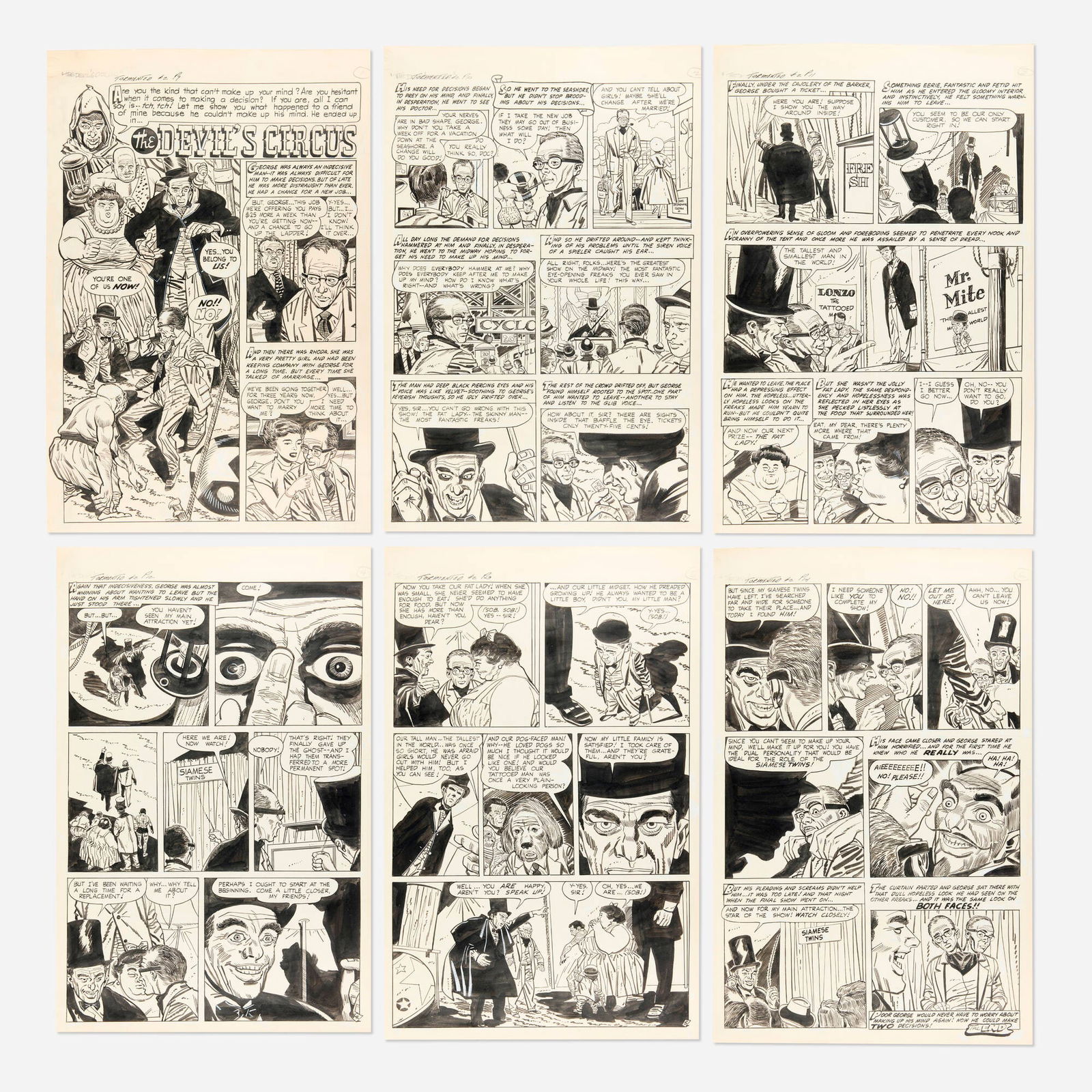 Mike Sekowsky, Tormented #2 Complete 6-Page Story "The Devil's Circus" Original Art (Sterling, 1954) (1 of 2)