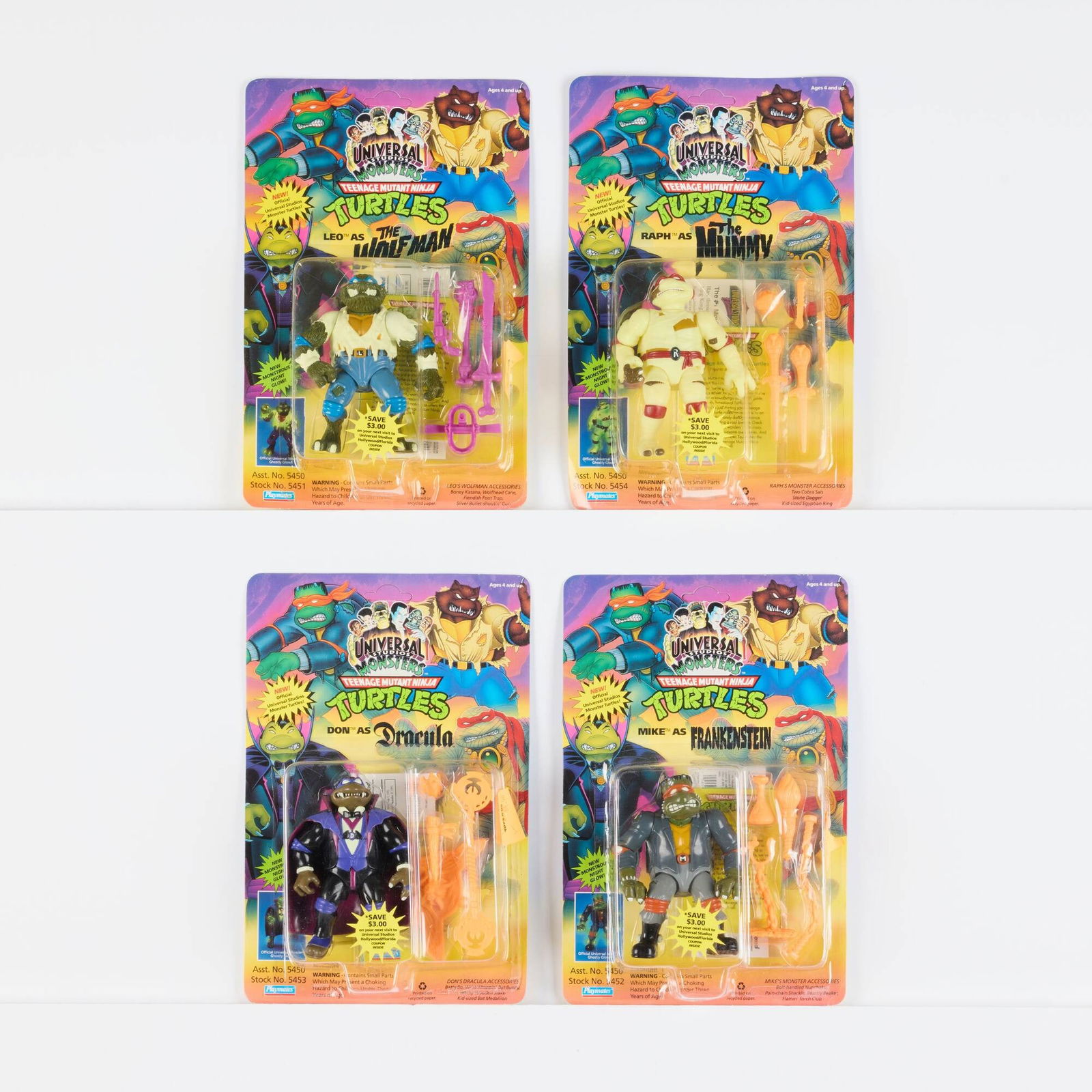 1993 Playmates Teenage Mutant Ninja Turtles Universal Studios Monsters Factory Sealed Complete Set (1 of 2)