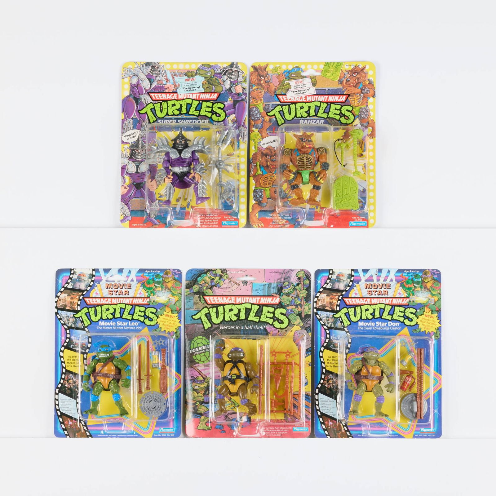 Five 1988-91 Playmates Teenage Mutant Ninja Turtles Factory Sealed Figure Group (1 of 2)