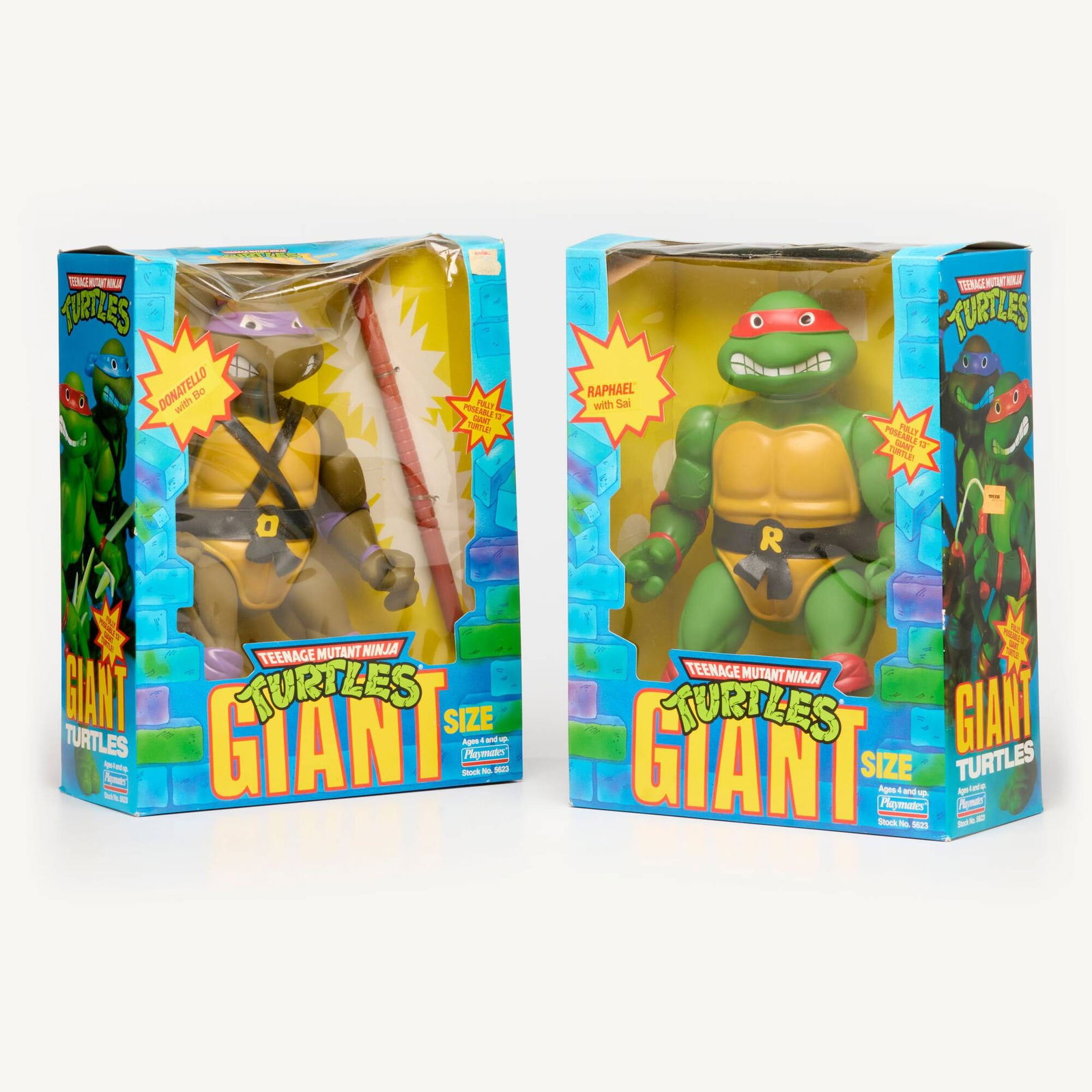Two 1989 Playmates Teenage Mutant Ninja Turtles Giant Donatello & Raphael Factory Sealed (1 of 2)