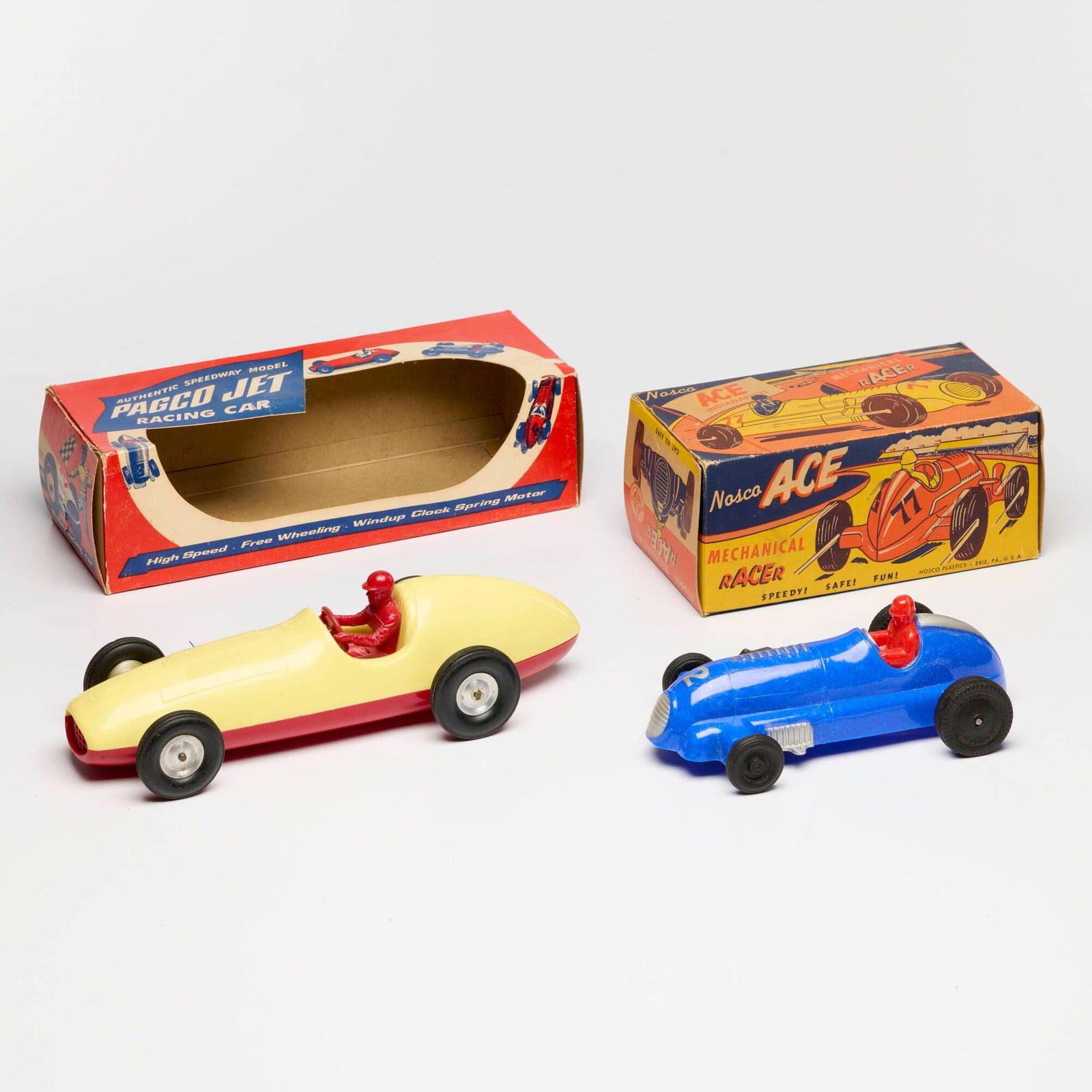 Two Nosco Plastics & Pagco Mechanical Wind-Up Race Cars NOS Unused (1 of 2)