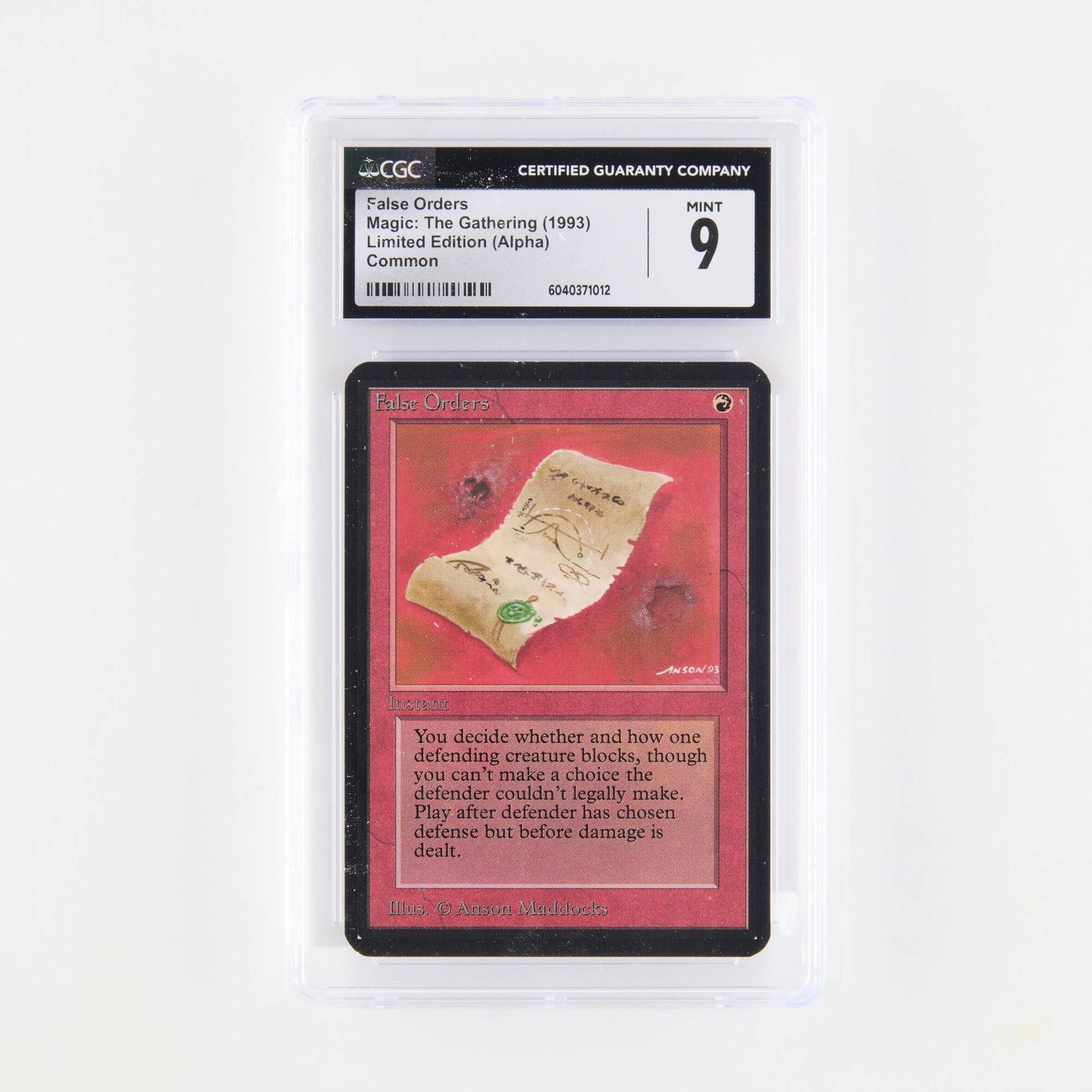 1993 Magic: The Gathering Alpha Limited Edition False Orders Trading Card CGC 9 (1 of 2)