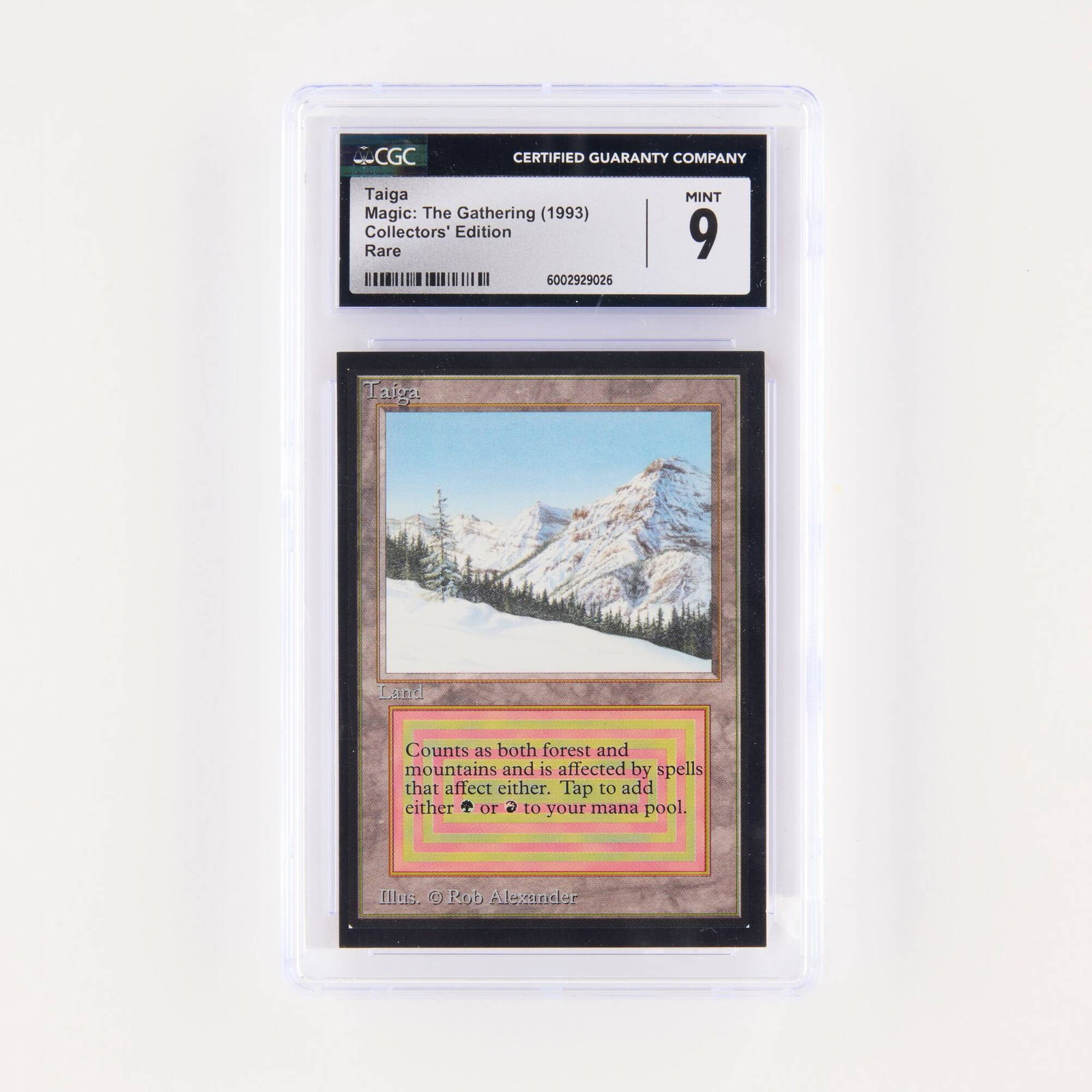 1993 Magic: The Gathering Collector's Edition Taiga Trading Card CGC 9: 1993 Magic: The Gathering Collector's Edition Taiga Trading Card CGC 9 USA, 1993 CGC#: 6002929026 Grade: 9 MINT Population: 12 in 9, 2 higher