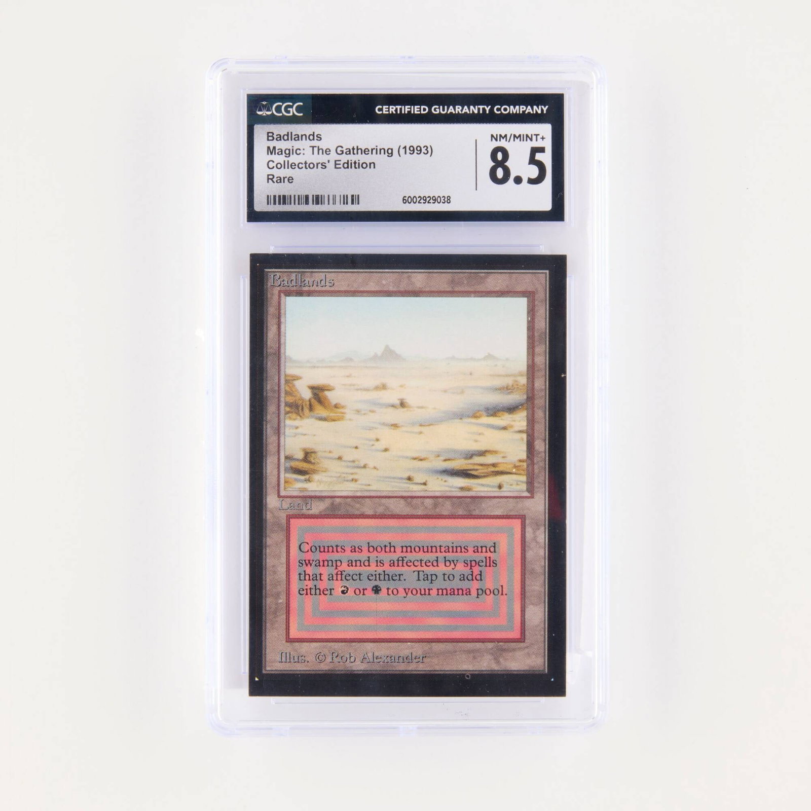 1993 Magic: The Gathering Collectors' Edition Badlands Trading Card CGC 8.5: 1993 Magic: The Gathering Collectors' Edition Badlands Trading Card CGC 8.5 USA, 1993 CGC#: 6002929038 Grade: 8.5 NM/MINT+ Population: 11 in 8.5, 9 higher