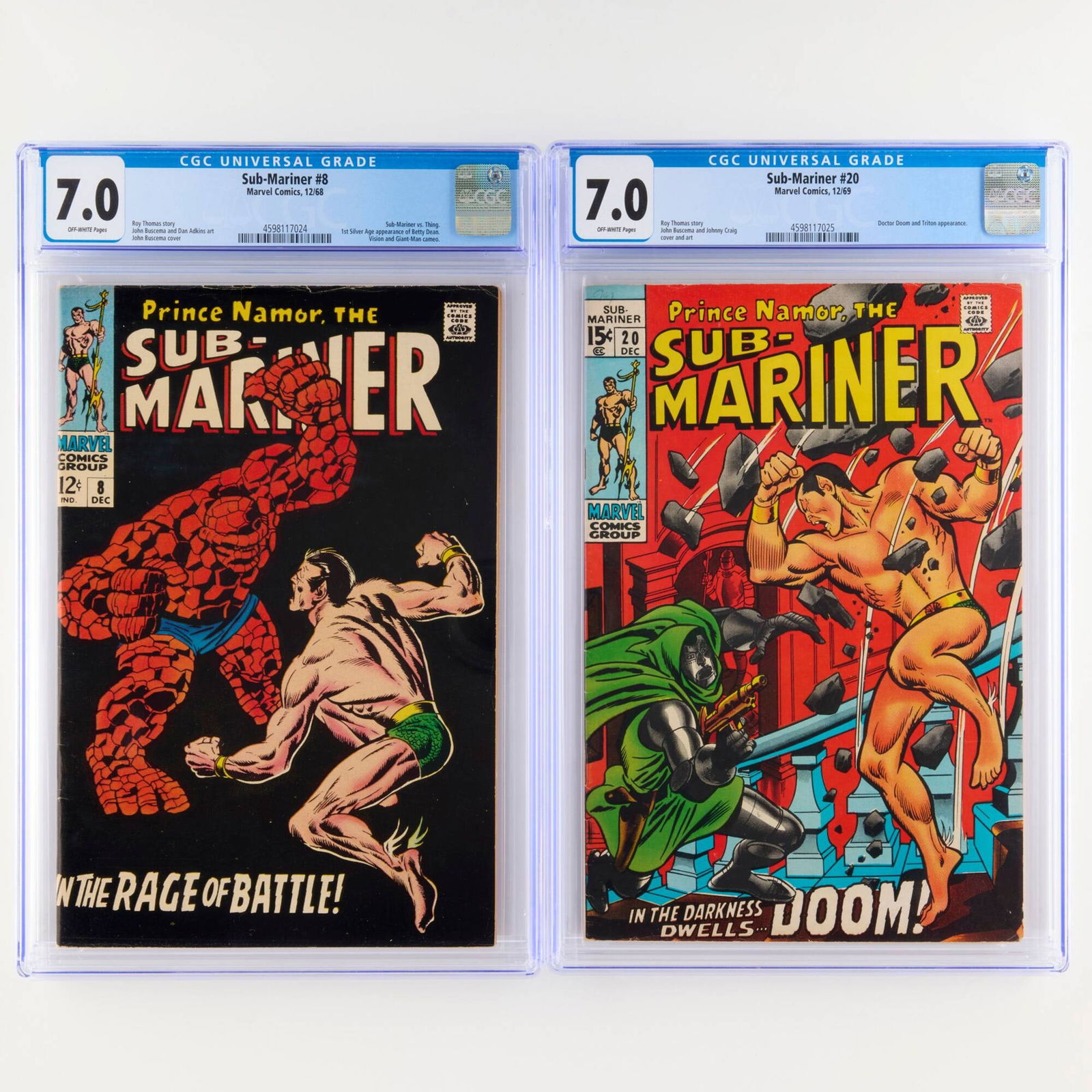 2 Marvel Comics Sub-Mariner #8 and #20 CGC Group (1 of 2)