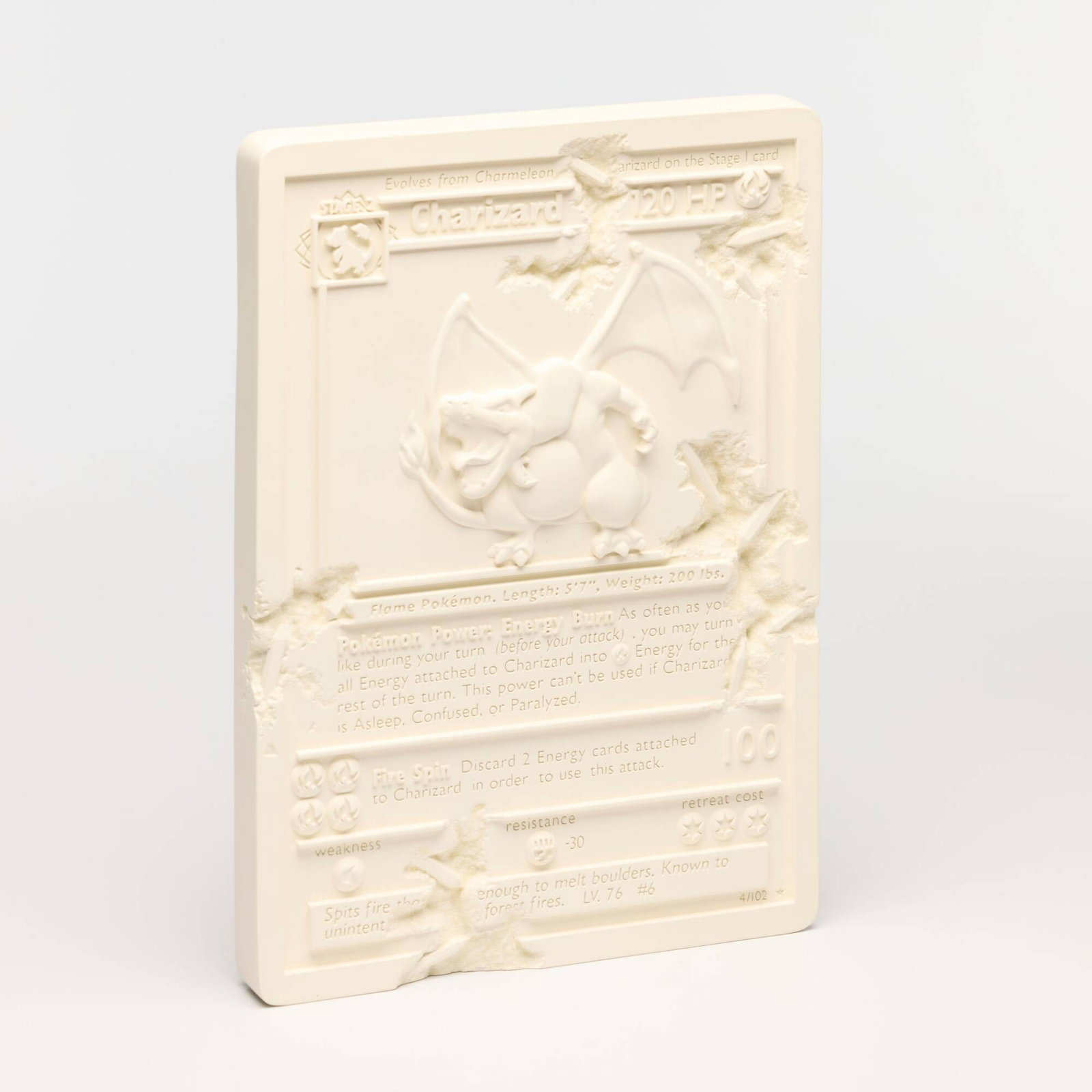 Daniel Arsham, Crystalized Charizard Card (White): Daniel Arsham Crystalized Charizard Card (White) 2020cast resin and crystal 12 h x 8.5 w x 1.25 d in (30 x 22 x 3 cm) Daniel Arsham's Crystalized Charizard Card (White Edition) reimagin