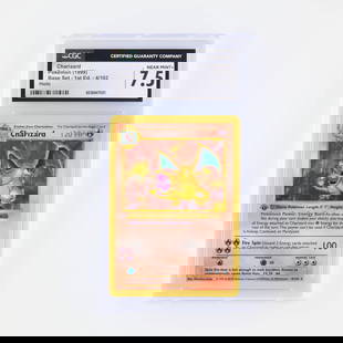 1999 Pokémon Base Set 1st Edition 4/102 Charizard Holo Trading Card CGC 7.5: 1999 Pok&#233;mon Base Set 1st Edition 4/102 Charizard Holo Trading Card CGC 7.5 USA, 1999 The most iconic card in the Pok&#233;mon Trading Card Game, the 1st Edition Base Set Charizard is the ultimat