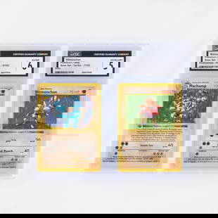 Two 1999 Pokémon Base Set 1st Edition 7/102 Hitmonchan Holo and 8/102 Machamp Shadowless Holo: Two 1999 Pokémon Base Set 1st Edition 7/102 Hitmonchan Holo and 8/102 Machamp Shadowless Holo CGC Trading Card Group USA, 1999 1999 Pokémon Base Set 1st Edition 7/102 Hitmonchan Trading Car