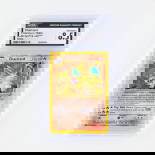 1999 Pokémon Base Set Unlimited 4/102 Charizard Holo Trading Card CGC 8.5: 1999 Pok&#233;mon Base Set Unlimited 4/102 Charizard Holo Trading Card CGC 8.5 USA, 1999 CGC#: 6043359154 Population: 1,409 in 8.5, 1,198 higher