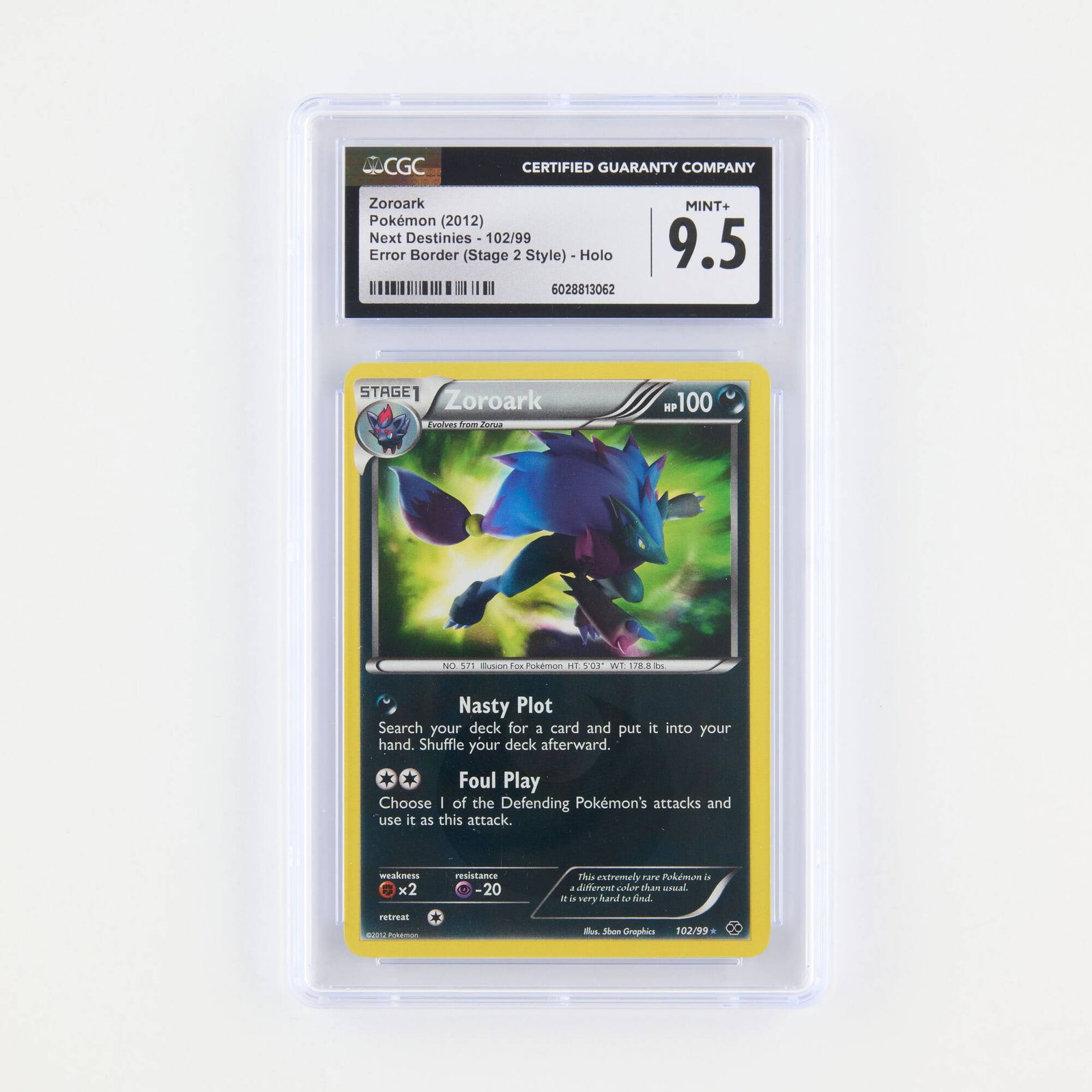 2012 Pokémon Next Destinies 102/99 Zoroark Error Border (stage 2