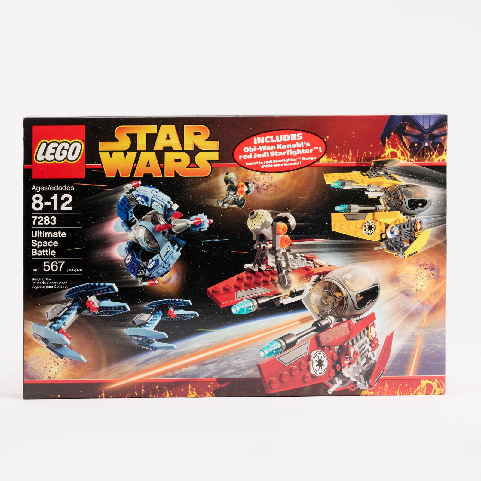 2005 LEGO Star Wars Ultimate Space Battle 7283 Factory Sealed: 2005 LEGO Star Wars Ultimate Space Battle 7283 Factory Sealed LegoUSA, 2005 17 h x 11 w x 2 d in (43 x 28 x 5 cm) Set contains 567 pieces and the following mini-figures: Obi-Wan Kenobi, Anakin Skywalk