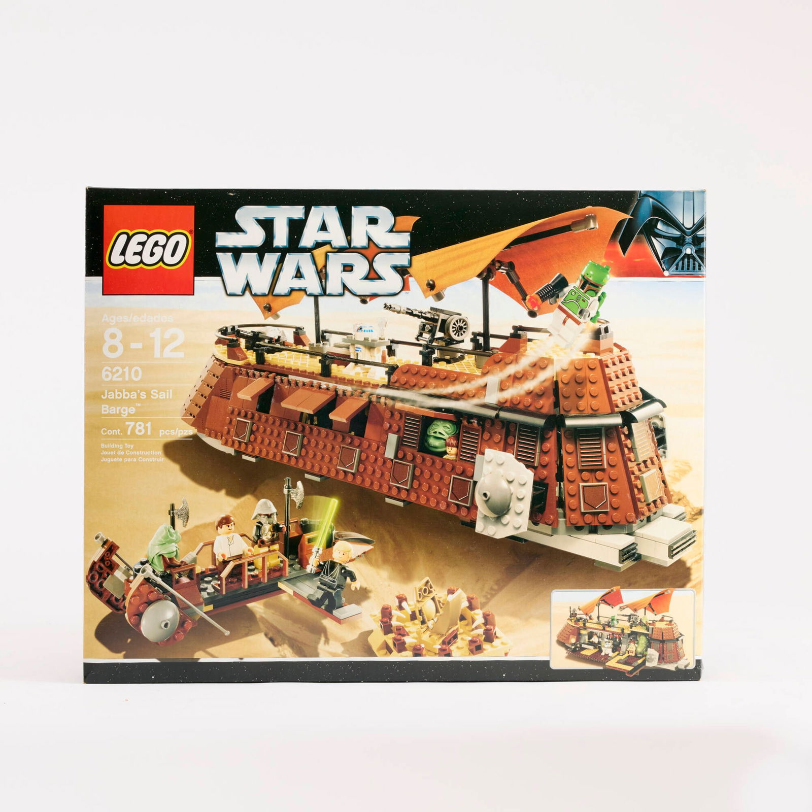 2006 LEGO Star Wars Jabba's Sail Barge 6210 Factory Sealed: 2006 LEGO Star Wars Jabba's Sail Barge 6210 Factory Sealed USA, 2006 19 h x 15 w x 2.5 d in (48 x 38 x 6 cm) Set contains 781 pieces and the following mini-figures: Jabba the Hutt, Princess Leia, Han