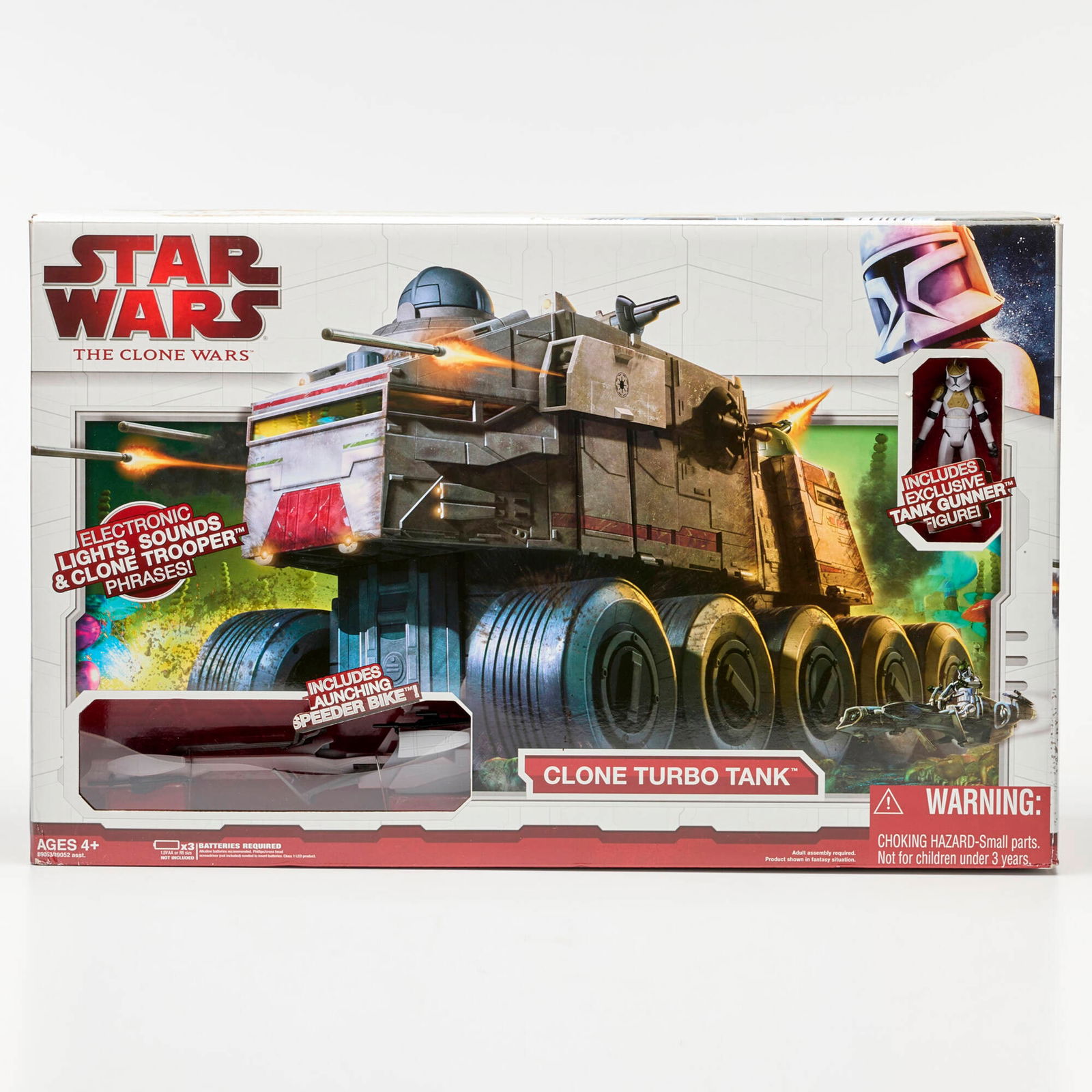 2009 Hasbro Star Wars The Clone Wars Clone Turbo Tank Factory Sealed: 2009 Hasbro Star Wars The Clone Wars Clone Turbo Tank Factory Sealed USA, 2009 Clone Turbo Tank comes with launching speeder bike and exclusive tank gunner clone trooper action figure. Condition Notes
