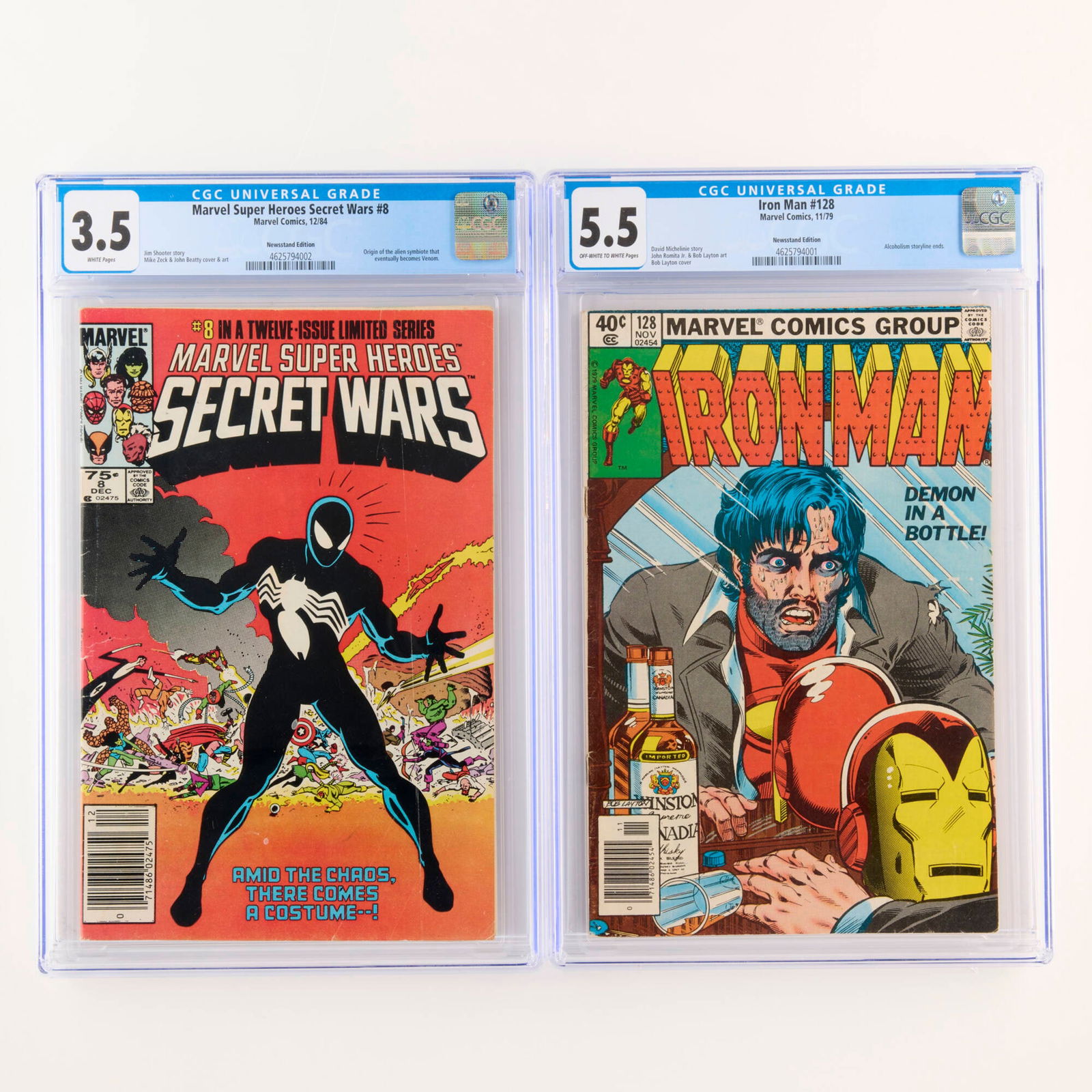 2 Marvel Comics Marvel Super Heroes Secret Wars #8 Iron Man #128 Newsstand CGC Group (1 of 2)